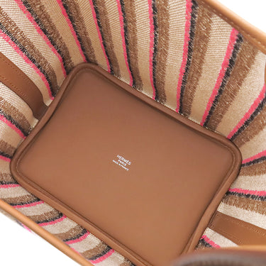 エルメス HERMES ピコタンロック PM ブロドゥリー クーヴェルチュール フォーヴ×ローズポップ×ゴールド トワルアッシュ ヴォースイフト ハンドバッグ シルバー金具 新品 未使用 茶