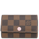 ルイヴィトン LOUIS VUITTON ミュルティクレ 6 N41624 ダミエ×ローズバレリーヌ ダミエキャンバス キーケース ゴールド金具 茶 ピンク 名前刻印有り