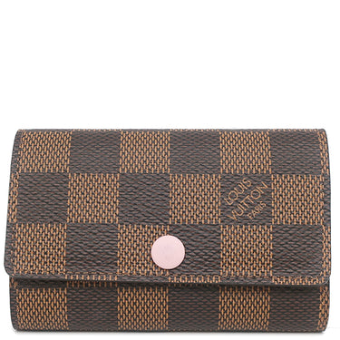 ルイヴィトン LOUIS VUITTON ミュルティクレ 6 N41624 ダミエ×ローズバレリーヌ ダミエキャンバス キーケース ゴールド金具 茶 ピンク 名前刻印有り