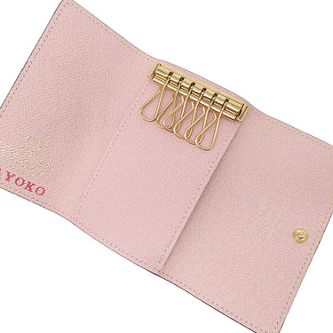 ルイヴィトン LOUIS VUITTON ミュルティクレ 6 N41624 ダミエ×ローズバレリーヌ ダミエキャンバス キーケース ゴールド金具 茶 ピンク 名前刻印有り
