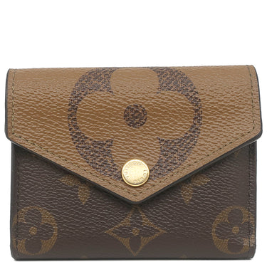 ルイヴィトン LOUIS VUITTON ポルトフォイユ ゾエ M80725 モノグラムジャイアントリバース モノグラムキャンバス モノグラムジャイアントリバース 三つ折り財布 ゴールド金具 茶 コンパクトウォレット