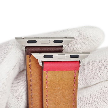 エルメス HERMES 純正 アップルウォッチ 38 40 41mm用 ローズアザレ×ローズエクストリーム×ボルドー レザー ステンレススチール 腕時計パーツ ヴォースイフト ベルト 32ｍｍ ピンク ワインレッド 尾錠付き