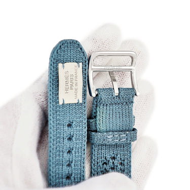 エルメス HERMES 純正 アップルウォッチ 38 40 41mm用 ブルージーン ナイロン ステンレススチール 腕時計パーツ 新品同様 トリコ ニットナイロン ベルト 32ｍｍ 尾錠付き