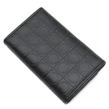 サルヴァトーレ・フェラガモ Salvatore Ferragamo ガンチーニ 6本 6連 ブラック レザー キーケース シルバー金具 黒 鍵入れ キーリング フラップ式 型押し