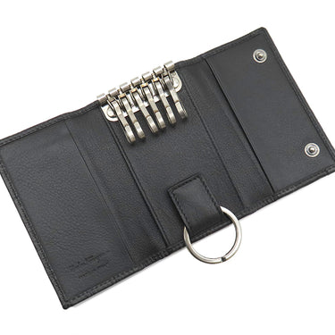 サルヴァトーレ・フェラガモ Salvatore Ferragamo ガンチーニ 6本 6連 ブラック レザー キーケース シルバー金具 黒 鍵入れ キーリング フラップ式 型押し