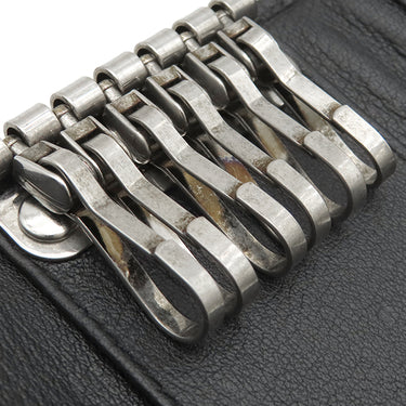 サルヴァトーレ・フェラガモ Salvatore Ferragamo ガンチーニ 6本 6連 ブラック レザー キーケース シルバー金具 黒 鍵入れ キーリング フラップ式 型押し