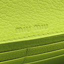 ミュウミュウ MIU MIU 二つ折り ロゴプレート 5MH109 PAVONE レザー 長財布 シルバー金具 黄緑 ロングウォレット カードケース付き