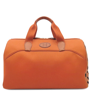 エルメス HERMES サックシアン オレンジ トワルシェブロン レザー ボストンバッグ シルバー金具 2WAY ペット用キャリー