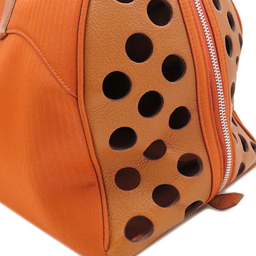 エルメス HERMES サックシアン オレンジ トワルシェブロン レザー ボストンバッグ シルバー金具 2WAY ペット用キャリー