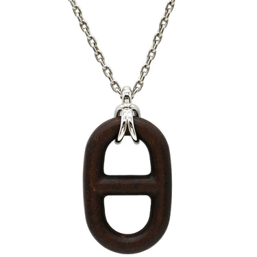 エルメス HERMES シェーヌダンクル ヴュルカニウム H077349FP01 ブラウンXシルバー メタル ヴュルカニウム ネックレス シルバー金具 ラージモチーフ ペンダント ユニセックス レザー素材