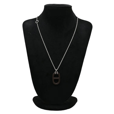 エルメス HERMES シェーヌダンクル ヴュルカニウム H077349FP01 ブラウンXシルバー メタル ヴュルカニウム ネックレス シルバー金具 ラージモチーフ ペンダント ユニセックス レザー素材