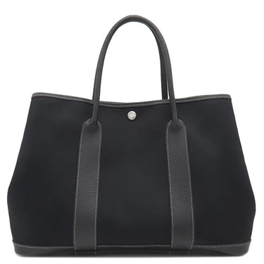 エルメス HERMES ガーデンパーティー PM ブラック トワルオフィシエ ネゴンダ トートバッグ シルバー金具 黒