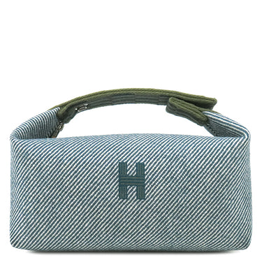 エルメス HERMES ブリッド ア ブラック PM ブルーアビス ウール ポーチ シルバー金具 青 ハンドバッグ バニティバッグ