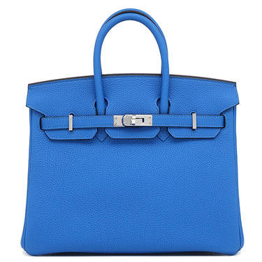 エルメス HERMES バーキン25 ブルーイドラ トゴ ハンドバッグ シルバー金具 青