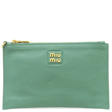 ミュウミュウ MIU MIU マドラス ポーチ 5NH013 グリーン レザー ポーチ ゴールド金具 緑 SALVIA クラッチ ポーチバッグ