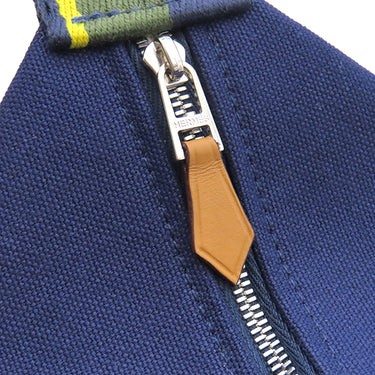 エルメス HERMES ブリッド ア ブラック Hパヴィヨン GM マリン コットン ポーチ シルバー金具 紺 Hブロック ハンドバッグ バニティバッグ