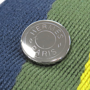 エルメス HERMES ブリッド ア ブラック Hパヴィヨン GM マリン コットン ポーチ シルバー金具 紺 Hブロック ハンドバッグ バニティバッグ