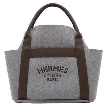 エルメス HERMES サックドパンサージュ グルーム グレー×ブラウン ウール ポリアミド 2WAYバッグ シルバー金具 茶 ショルダー トート