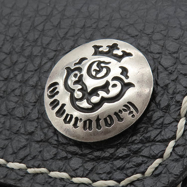 Gaboratory バッファロー ロング ウォレット アーリーモデル ブラック レザー 長財布 シルバー金具 黒 フラップ式 白ステッチ アトリエマーク