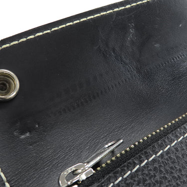 Gaboratory バッファロー ロング ウォレット アーリーモデル ブラック レザー 長財布 シルバー金具 黒 フラップ式 白ステッチ アトリエマーク