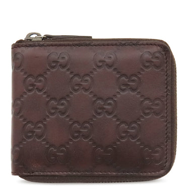 グッチ GUCCI グッチシマ ラウンドジップ ウォレット 190451 ブラウン レザー 二つ折り財布 シルバー金具 茶 コンパクトウォレット