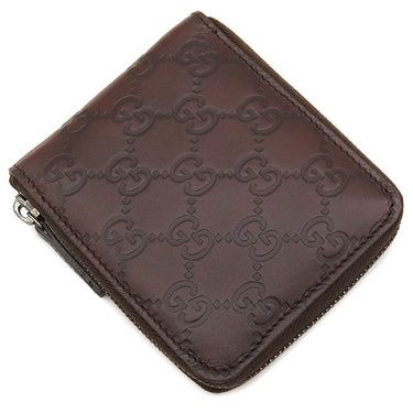 グッチ GUCCI グッチシマ ラウンドジップ ウォレット 190451 ブラウン レザー 二つ折り財布 シルバー金具 茶 コンパクトウォレット