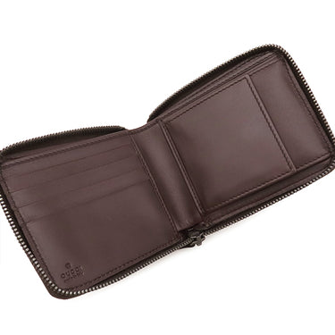 グッチ GUCCI グッチシマ ラウンドジップ ウォレット 190451 ブラウン レザー 二つ折り財布 シルバー金具 茶 コンパクトウォレット