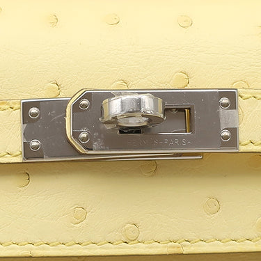 エルメス HERMES ポシェットケリー ミニ リモンチェッロ オーストリッチ ハンドバッグ シルバー金具 ライトイエロー