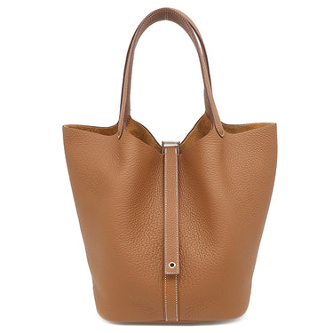 エルメス HERMES ピコタンロックGM ゴールド トリヨンクレマンス ハンドバッグ シルバー金具 茶