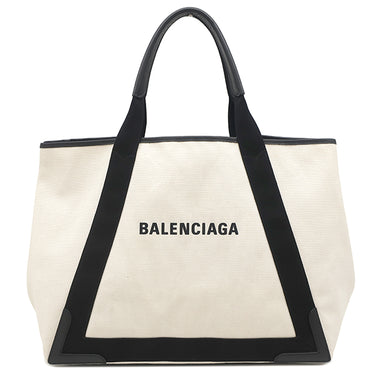 バレンシアガ BALENCIAGA Navy カバ M 339936 1081 W 002123 ナチュラル×ブラック キャンバス レザー トートバッグ シルバー金具 ネイビーカバス 黒