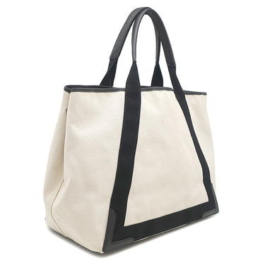 バレンシアガ BALENCIAGA Navy カバ M 339936 1081 W 002123 ナチュラル×ブラック キャンバス レザー トートバッグ シルバー金具 ネイビーカバス 黒