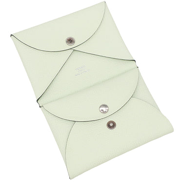 エルメス HERMES カルヴィ デュオ ヴェールフィズ ヴォーエプソン カードケース シルバー金具 薄緑 フラグメントケース