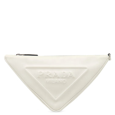 プラダ PRADA トライアングル クラッチ 1NE039 ビアンコ レザー クラッチバッグ シルバー金具 白 三角ロゴ ポーチ