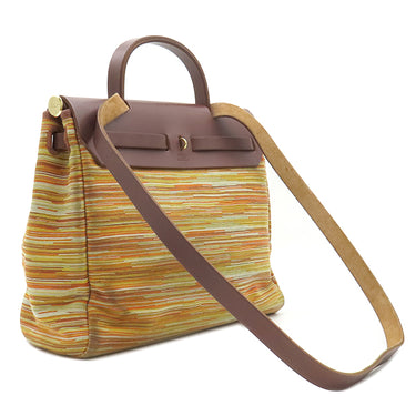 エルメス HERMES エールバッグ PM オレンジ系 ヴィブラート トワルオフィシエ ヴァッシュハンター 2WAYバッグ ゴールド金具 オレンジ 茶 ショルダー ハンドバッグ