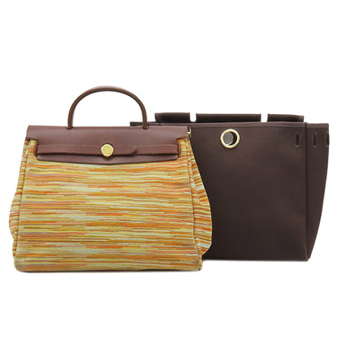 エルメス HERMES エールバッグ PM オレンジ系 ヴィブラート トワルオフィシエ ヴァッシュハンター 2WAYバッグ ゴールド金具 オレンジ 茶 ショルダー ハンドバッグ