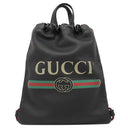 グッチ GUCCI スモール ドローストリング バックパック 523586 ブラック レザー 2WAYバッグ ゴールド金具 黒 ナップサック トート ロゴプリント