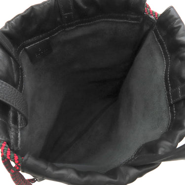 グッチ GUCCI スモール ドローストリング バックパック 523586 ブラック レザー 2WAYバッグ ゴールド金具 黒 ナップサック トート ロゴプリント