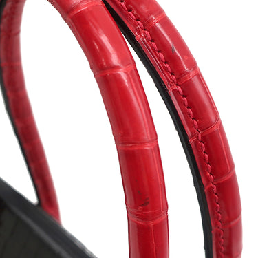 エルメス HERMES バーキン 35 ブラック×ブレイズ ポロサス ハンドバッグ シルバー金具 黒 赤 バイカラー クロコ ルテニウム金具