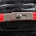 エルメス HERMES バーキン 35 ブラック×ブレイズ ポロサス ハンドバッグ シルバー金具 黒 赤 バイカラー クロコ ルテニウム金具