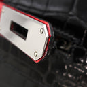 エルメス HERMES バーキン 35 ブラック×ブレイズ ポロサス ハンドバッグ シルバー金具 黒 赤 バイカラー クロコ ルテニウム金具