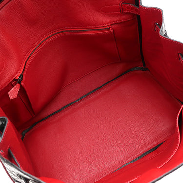 エルメス HERMES バーキン 35 ブラック×ブレイズ ポロサス ハンドバッグ シルバー金具 黒 赤 バイカラー クロコ ルテニウム金具