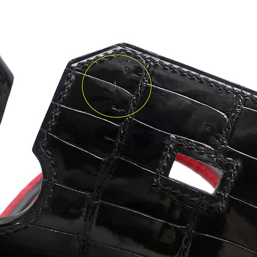 エルメス HERMES バーキン 35 ブラック×ブレイズ ポロサス ハンドバッグ シルバー金具 黒 赤 バイカラー クロコ ルテニウム金具