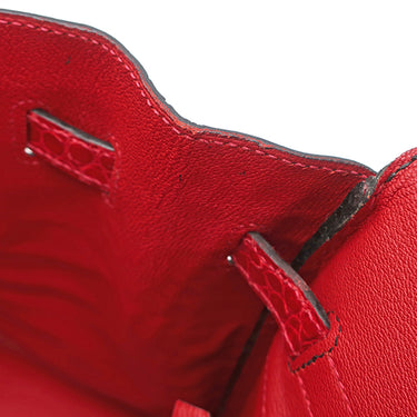 エルメス HERMES バーキン 35 ブラック×ブレイズ ポロサス ハンドバッグ シルバー金具 黒 赤 バイカラー クロコ ルテニウム金具