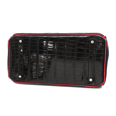 エルメス HERMES バーキン 35 ブラック×ブレイズ ポロサス ハンドバッグ シルバー金具 黒 赤 バイカラー クロコ ルテニウム金具