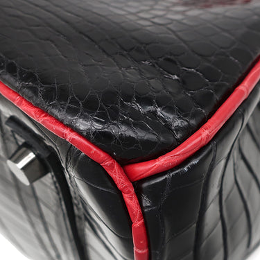 エルメス HERMES バーキン 35 ブラック×ブレイズ ポロサス ハンドバッグ シルバー金具 黒 赤 バイカラー クロコ ルテニウム金具