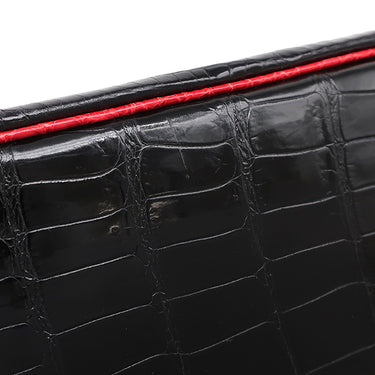 エルメス HERMES バーキン 35 ブラック×ブレイズ ポロサス ハンドバッグ シルバー金具 黒 赤 バイカラー クロコ ルテニウム金具