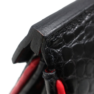 エルメス HERMES バーキン 35 ブラック×ブレイズ ポロサス ハンドバッグ シルバー金具 黒 赤 バイカラー クロコ ルテニウム金具