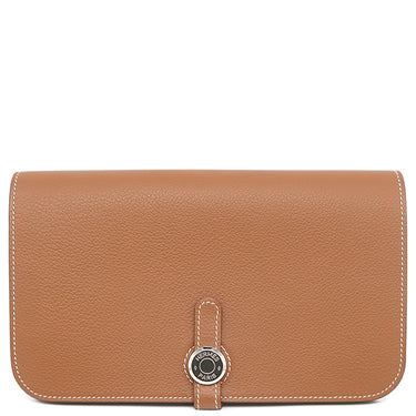 エルメス HERMES ドゴンデュオ ドゴンGM ゴールド エバーカラー 長財布 シルバー金具 茶 二つ折り財布
