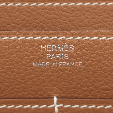 エルメス HERMES ドゴンデュオ ドゴンGM ゴールド エバーカラー 長財布 シルバー金具 茶 二つ折り財布