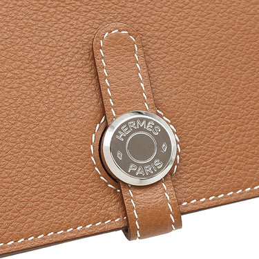 エルメス HERMES ドゴンデュオ ドゴンGM ゴールド エバーカラー 長財布 シルバー金具 茶 二つ折り財布